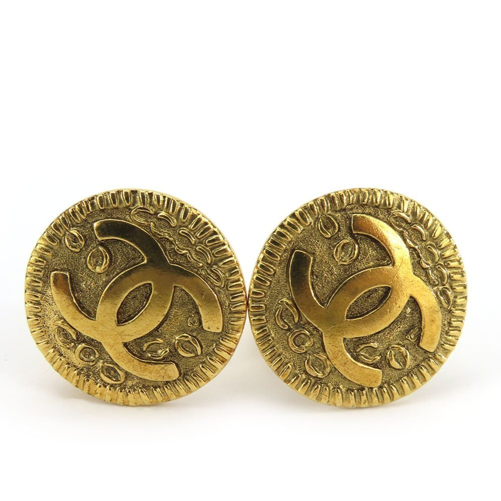 CHANEL Authentic Gold Logo Earrings